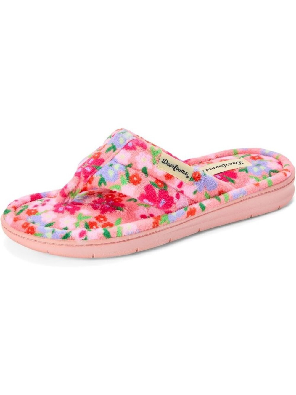 Women's Pink Flowers Melanie Colorblocked Microfiber Terry Thong Slipper Shoes